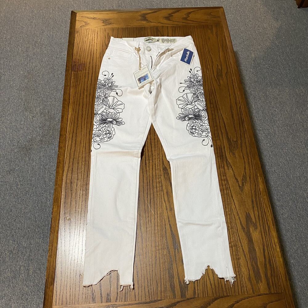 Indigo Rein Women's Midrise Ankle Demin White Embroidered Jeans Size 5/26 New